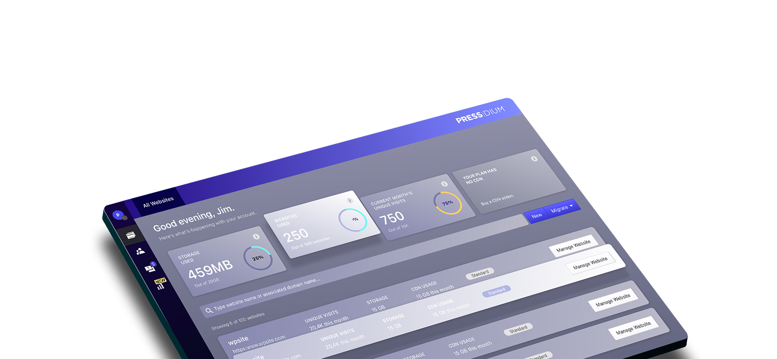 Pressidium Platform Dashboard Preview
