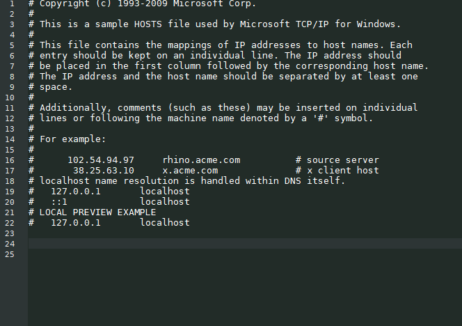 Hosts file content