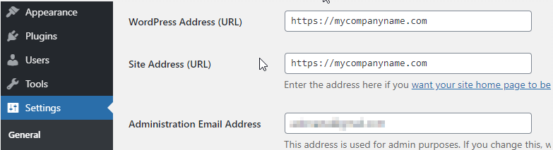 settings site URL