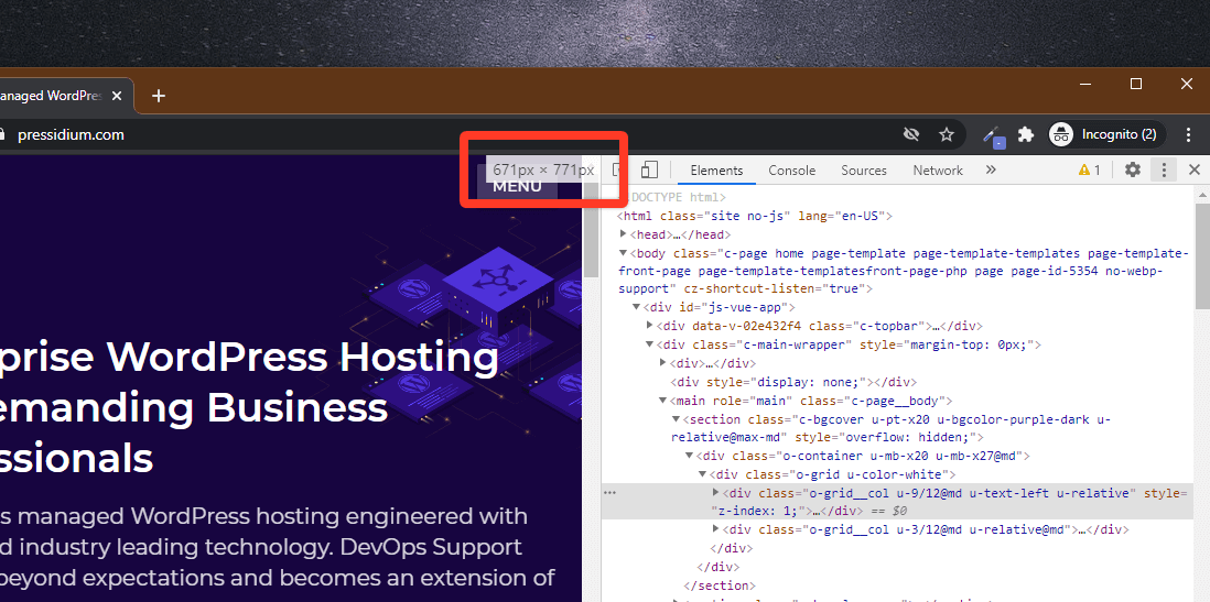 viewing the width of a responsive web page