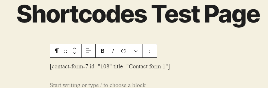 wordpress shortcode test page
