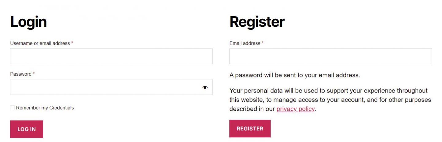 woocommerce registration and login pages