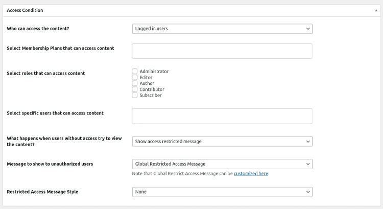 Profilepress plugin - Access Condition