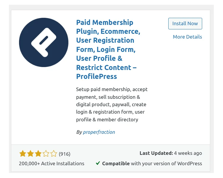 ProfilePress WordPress plugin installation